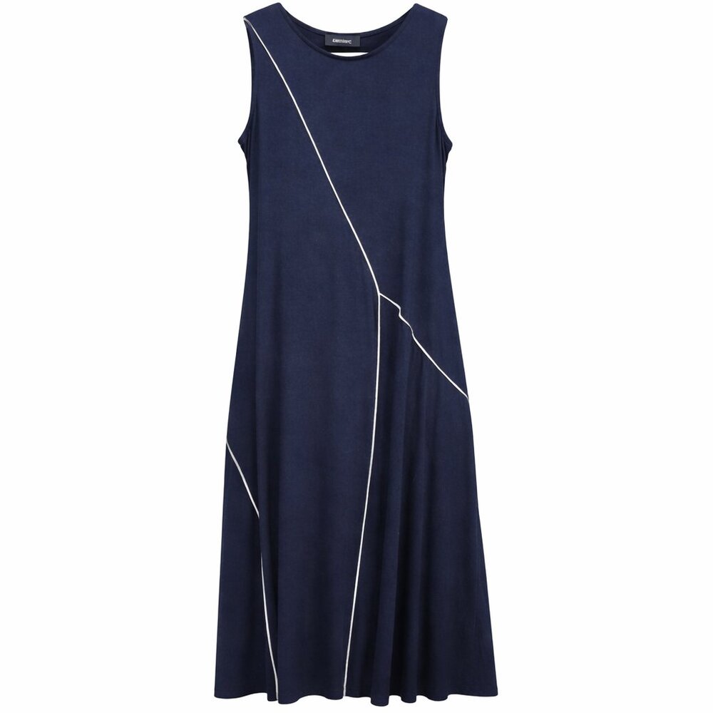 KAREN KANE Navy Midi Dress L | Sleeveless A-Line Stretch Knit - NWT - Picture 4 of 11